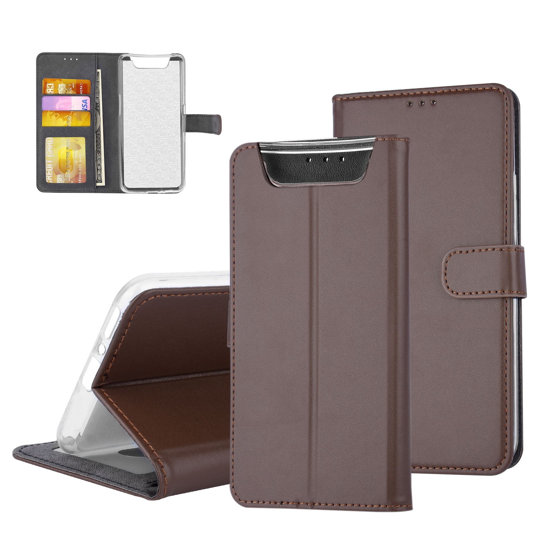 Bruin hoesje Samsung Galaxy A80 - Book Case - Pasjeshouder - Magneetsluiting (A805F), foto 3 van 6