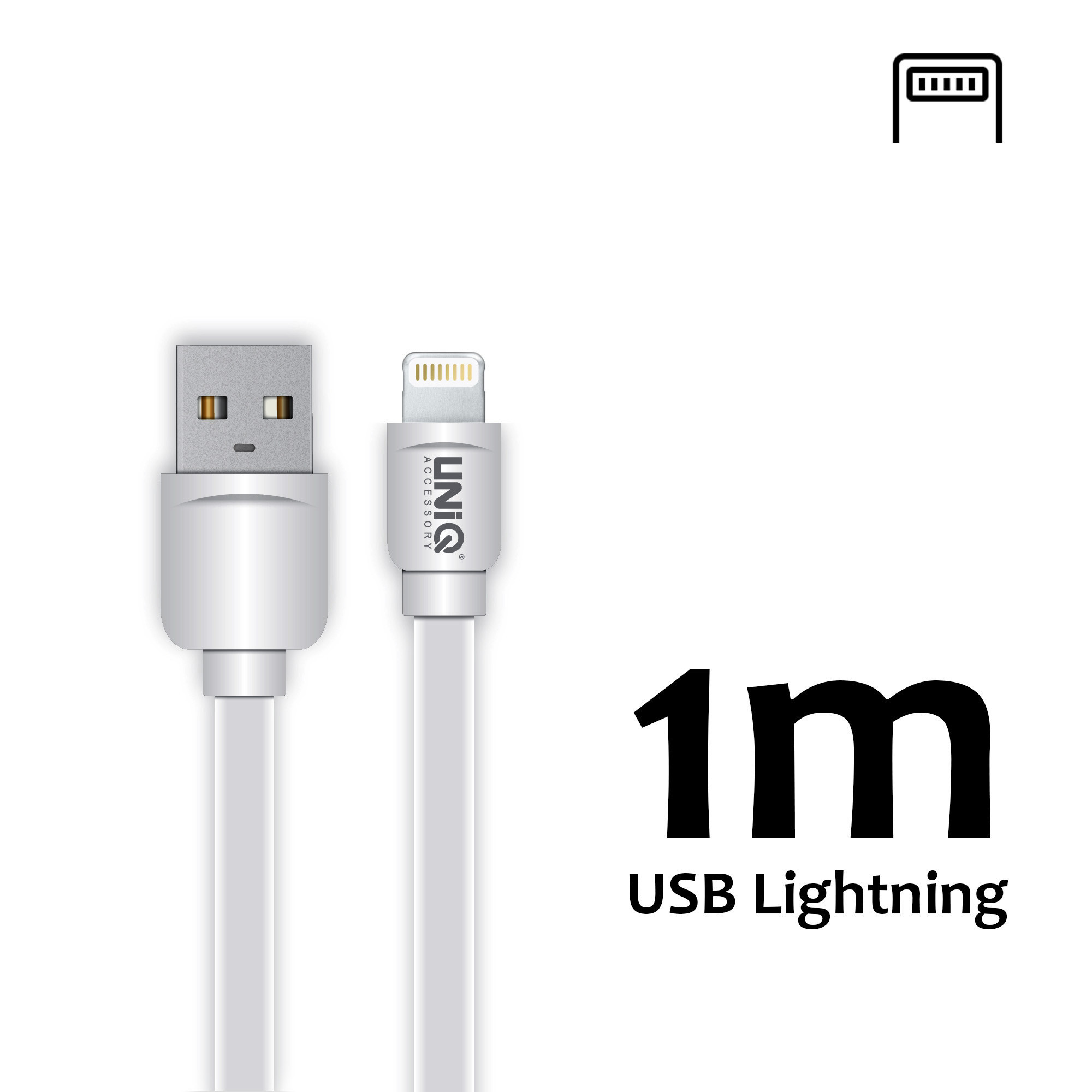 UNIQ Accessory UNIQ Accessory Lightning USB Kabel 1m 2.1A Wit (8719273250570 )
