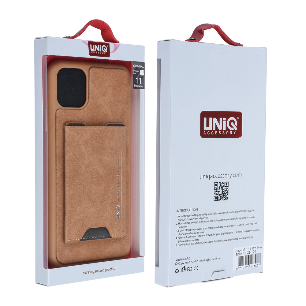 UNIQ Accessory UNIQ Accessory Apple iPhone 11 Pro Max Bruin Backcover hoesje Pasjeshouder UNIQ Accessory UNIQ Accessory Apple iPhone 11 Pro Max Bruin Backcover hoesje Pasjeshouder