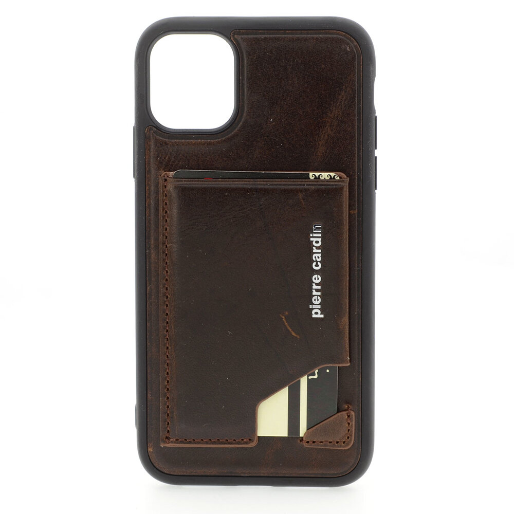 Pierre Cardin Pierre Cardin Apple iPhone 11 Donker Bruin Backcover hoesje Genuine leather Pierre Cardin Pierre Cardin Apple iPhone 11 Donker Bruin Backcover hoesje Genuine leather