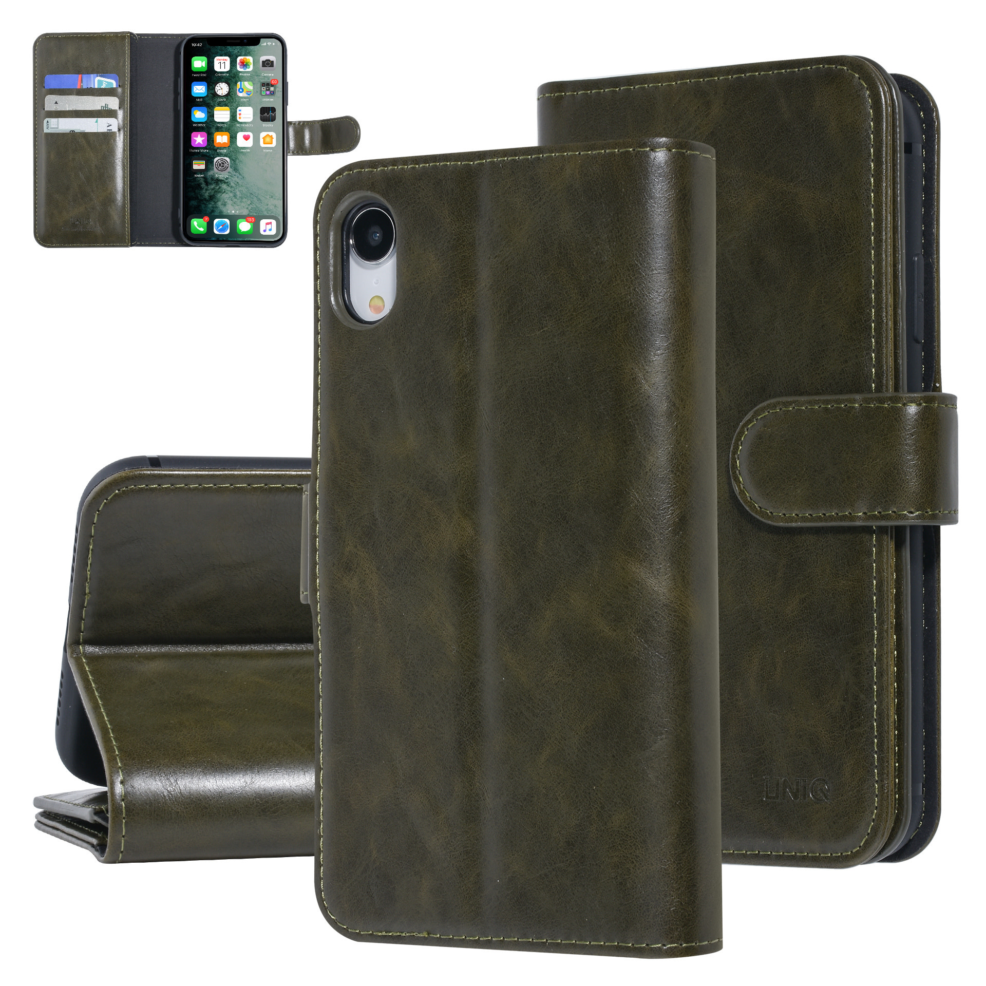 UNIQ Accessory UNIQ Accessory DonkerGroen hoesje iPhone XR - Book Case - Zachte huid