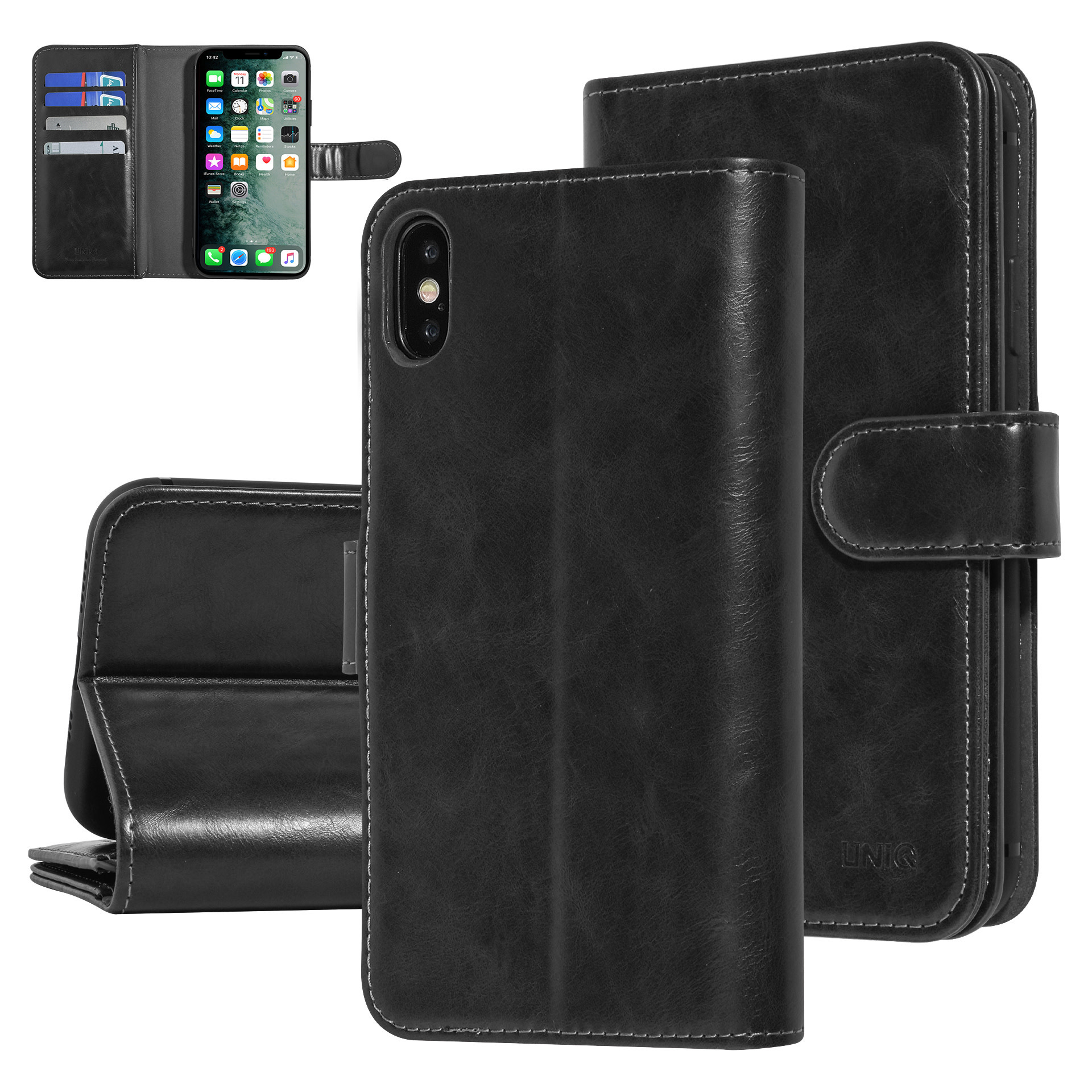 UNIQ Accessory UNIQ Accessory Zwart hoesje iPhone Xs Max - Book Case - Zachte huid