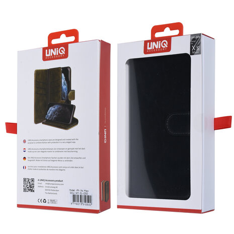 UNIQ Accessory UNIQ Accessory Zwart hoesje iPhone Xs Max - Book Case - Zachte huid UNIQ Accessory UNIQ Accessory Zwart hoesje iPhone Xs Max - Book Case - Zachte huid
