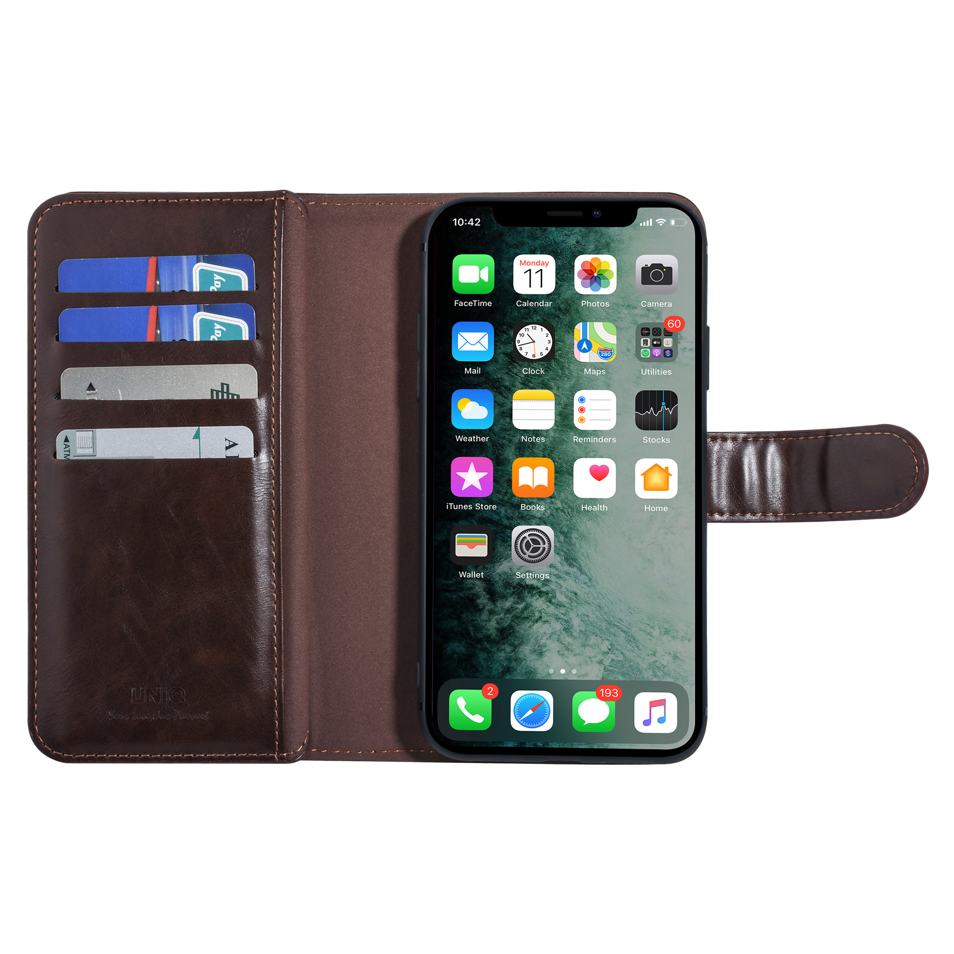 UNIQ Accessory UNIQ Accessory Bruin hoesje iPhone Xs Max - Book Case - Zachte huid, foto 5 van 6