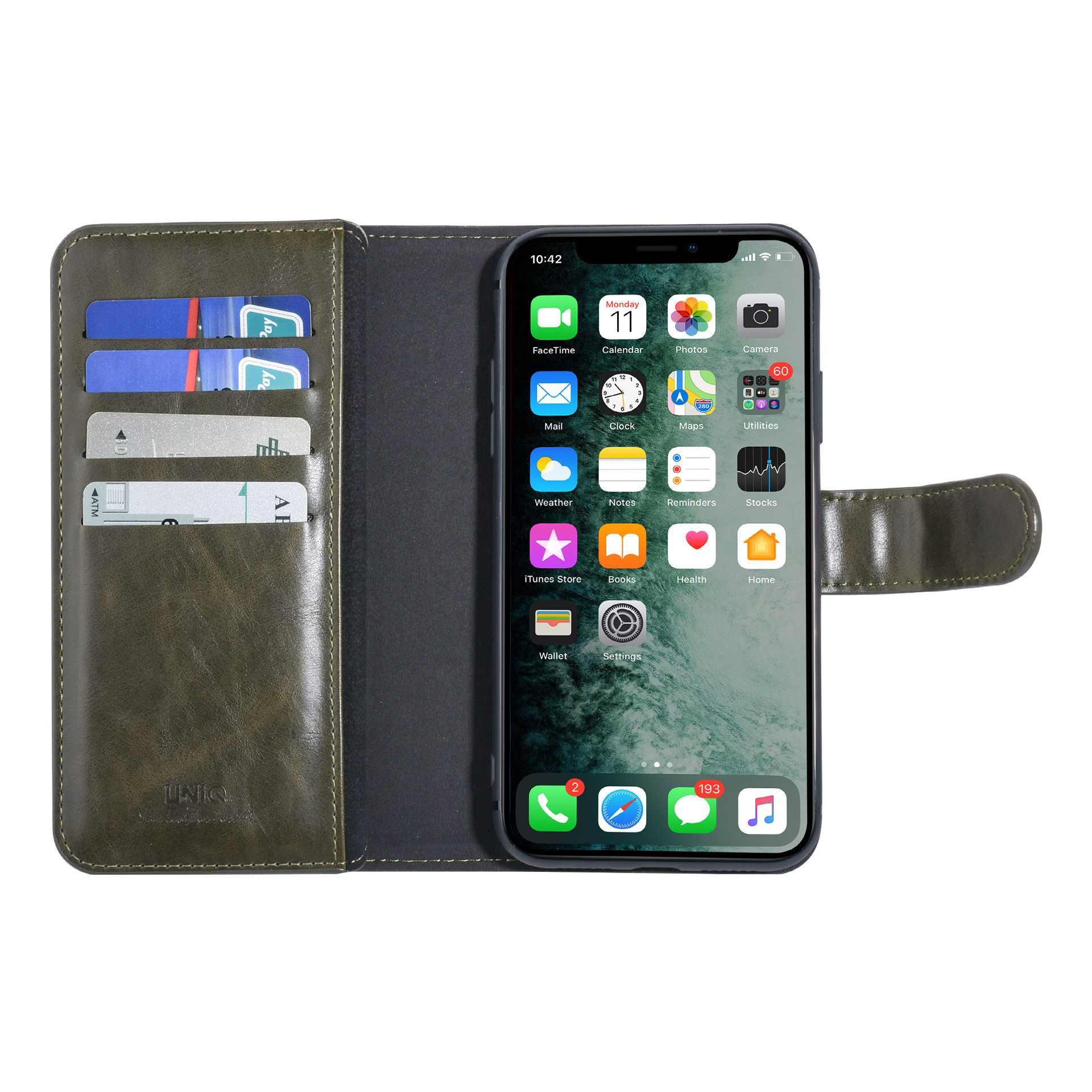 UNIQ Accessory UNIQ Accessory DonkerGroen hoesje iPhone Xs Max - Book Case - Zachte huid, foto 4 van 6