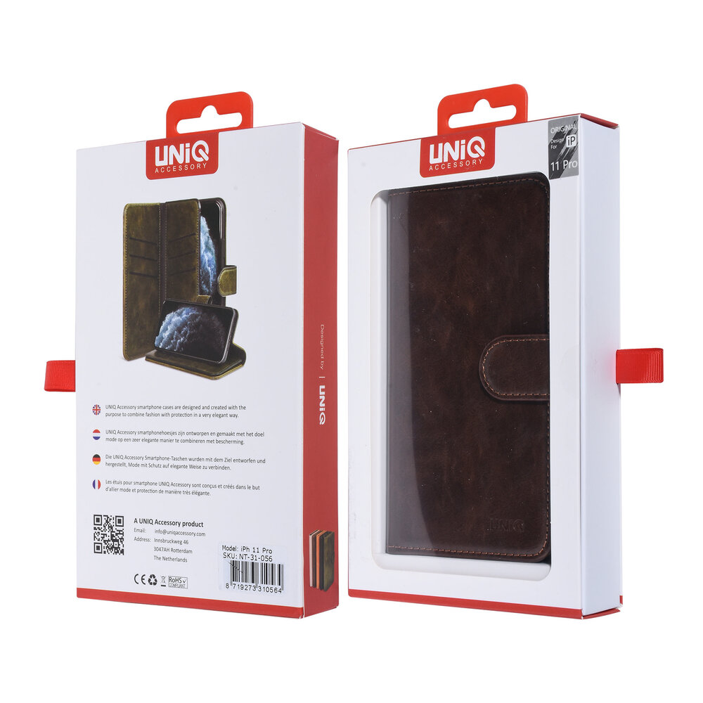 UNIQ Accessory UNIQ Accessory Apple iPhone 11 Pro Dark Brown Soft Touch Book type case UNIQ Accessory UNIQ Accessory Apple iPhone 11 Pro Dark Brown Soft Touch Book type case