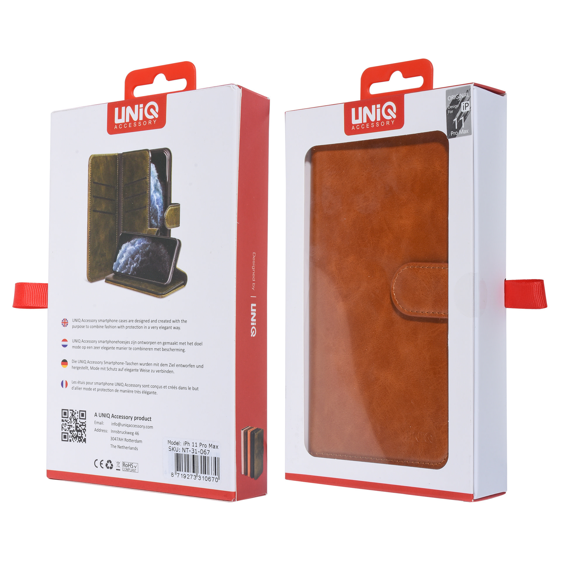 UNIQ Accessory UNIQ Accessory DonkerBruin hoesje iPhone 11 Pro Max - Book Case - Zachte huid, foto 6 van 6