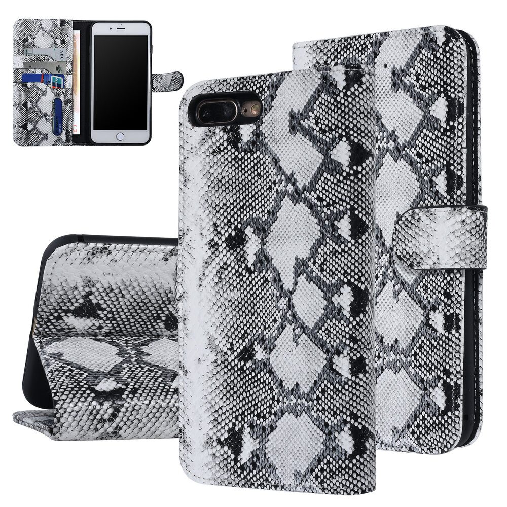UNIQ Accessory UNIQ Accessory Zwart en Wit Slangenleer hoesje voor iPhone 7-8 Plus - Book Case UNIQ Accessory UNIQ Accessory Zwart en Wit Slangenleer hoesje voor iPhone 7-8 Plus - Book Case