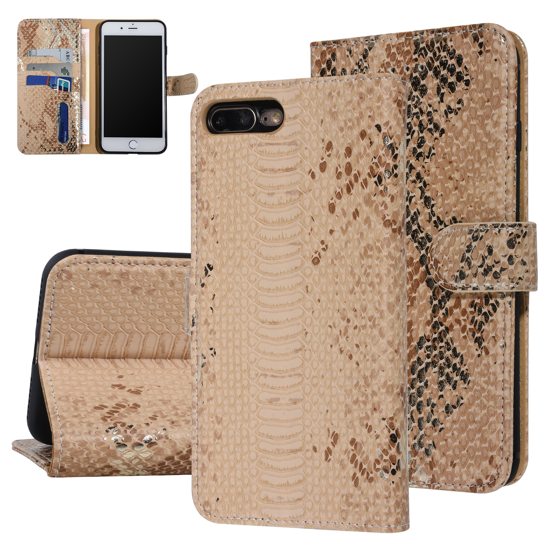 UNIQ Accessory UNIQ Accessory Goud Slangenleer hoesje voor iPhone 7-8 Plus - Book Case