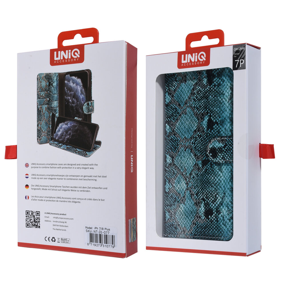 UNIQ Accessory UNIQ Accessory Apple iPhone 7-8 Plus Black and Green Snakeskin Book type case UNIQ Accessory UNIQ Accessory Apple iPhone 7-8 Plus Black and Green Snakeskin Book type case