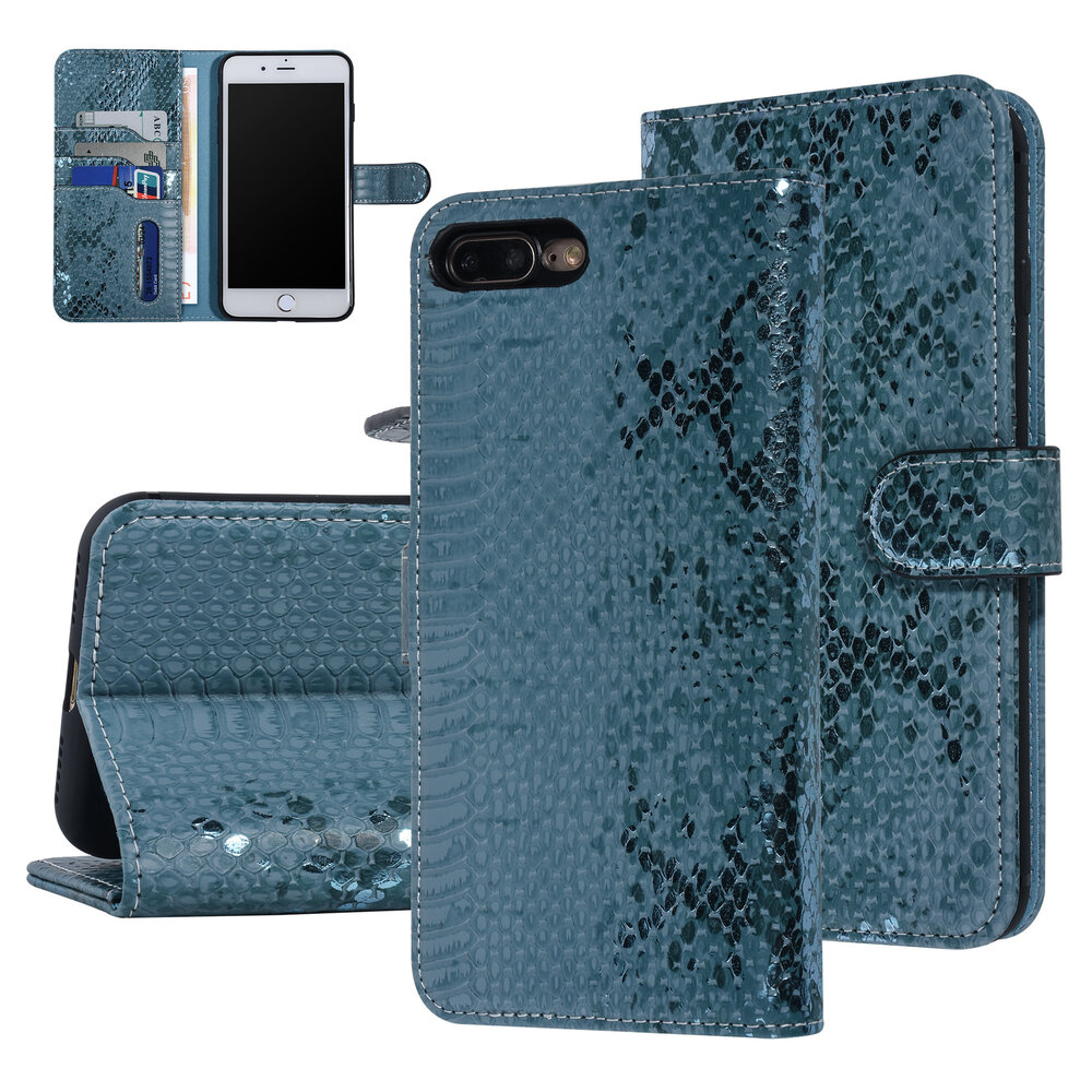 UNIQ Accessory UNIQ Accessory Turquoise Slangenleer hoesje voor iPhone 7-8 Plus - Book Case UNIQ Accessory UNIQ Accessory Turquoise Slangenleer hoesje voor iPhone 7-8 Plus - Book Case