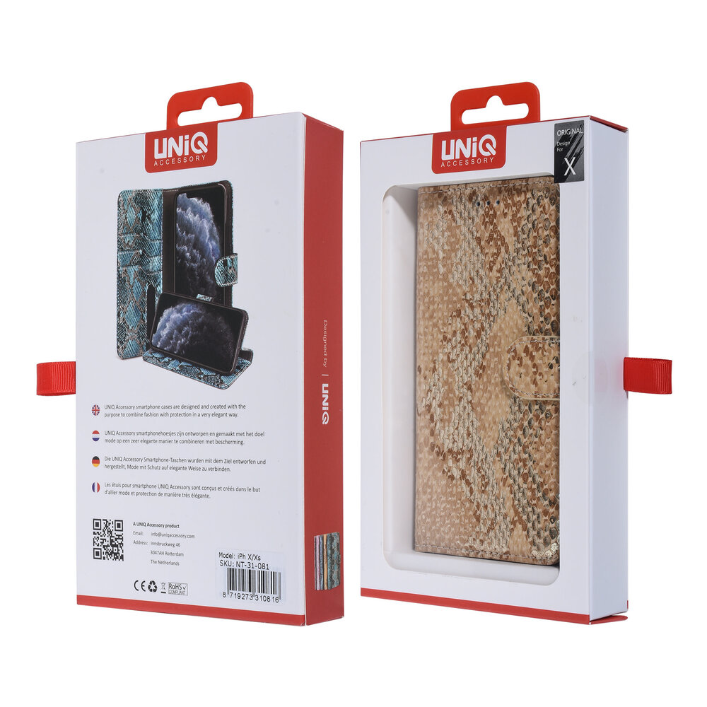 UNIQ Accessory UNIQ Accessory iPhone X-Xs Gold Schlangenhaut Book-Case hul UNIQ Accessory UNIQ Accessory iPhone X-Xs Gold Schlangenhaut Book-Case hul