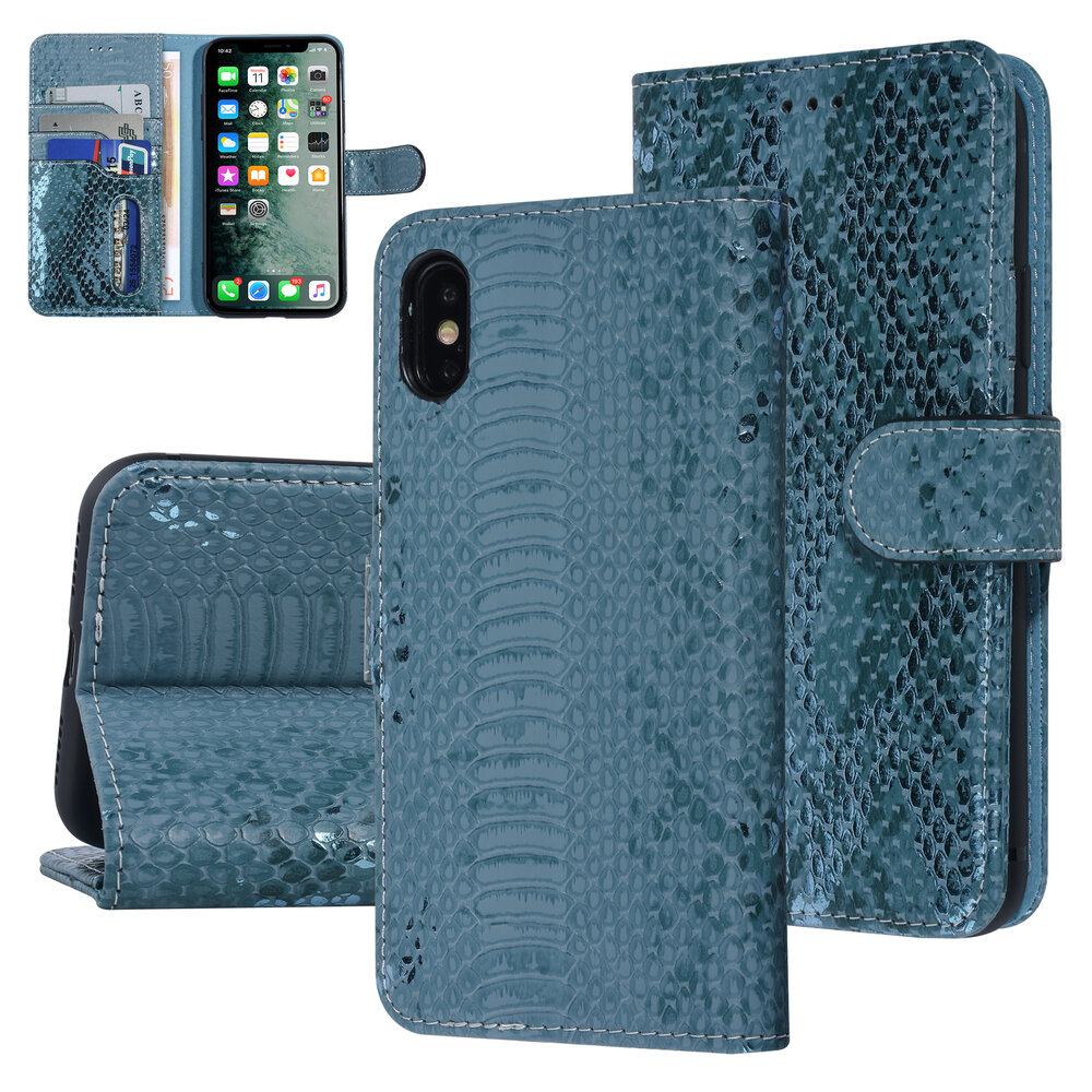UNIQ Accessory UNIQ Accessory iPhone X-Xs Grün Schlangenhaut Book-Case hul UNIQ Accessory UNIQ Accessory iPhone X-Xs Grün Schlangenhaut Book-Case hul