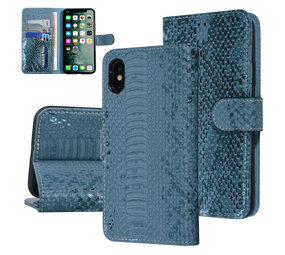UNIQ Accessory UNIQ Accessory Turquoise Slangenleer hoesje voor iPhone X-Xs - Book Case UNIQ Accessory UNIQ Accessory Turquoise Slangenleer hoesje voor iPhone X-Xs - Book Case