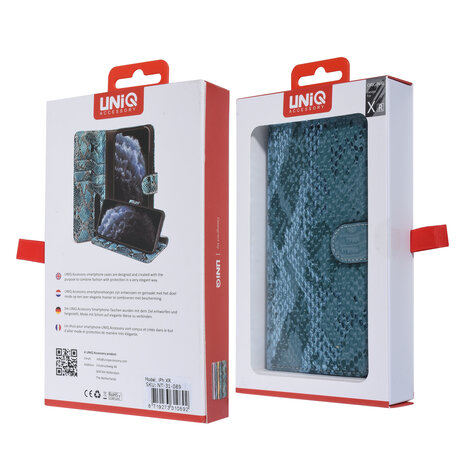 UNIQ Accessory UNIQ Accessory Turquoise Slangenleer hoesje voor iPhone XR - Book Case UNIQ Accessory UNIQ Accessory Turquoise Slangenleer hoesje voor iPhone XR - Book Case