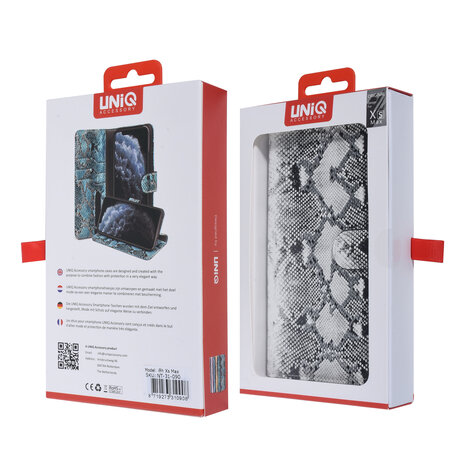 UNIQ Accessory UNIQ Accessory Zwart en Wit Slangenleer hoesje voor iPhone Xs Max - Book Case UNIQ Accessory UNIQ Accessory Zwart en Wit Slangenleer hoesje voor iPhone Xs Max - Book Case