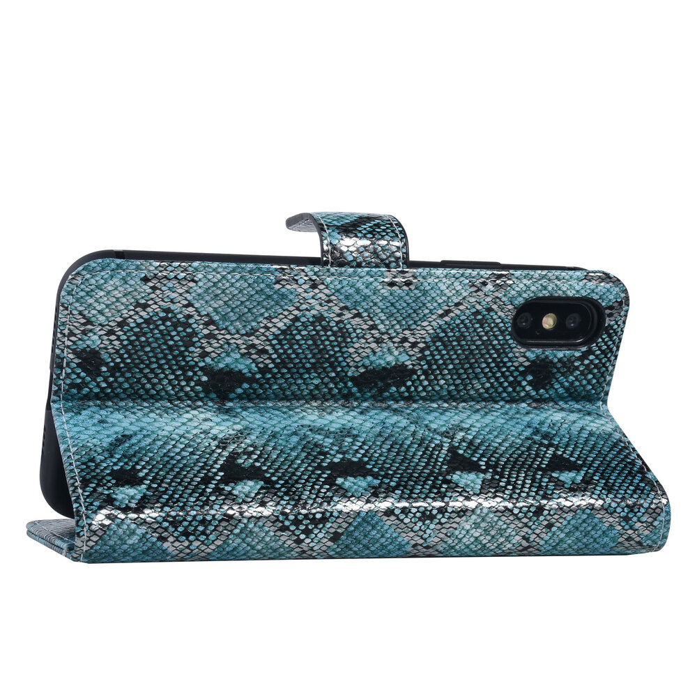 UNIQ Accessory UNIQ Accessory Zwart en Blauw Slangenleer hoesje voor iPhone Xs Max - Book Case UNIQ Accessory UNIQ Accessory Zwart en Blauw Slangenleer hoesje voor iPhone Xs Max - Book Case