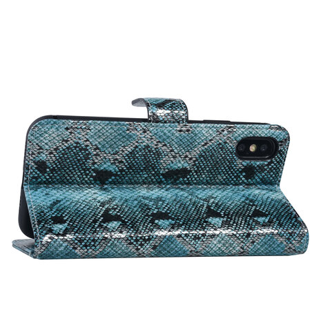 UNIQ Accessory UNIQ Accessory Zwart en Blauw Slangenleer hoesje voor iPhone Xs Max - Book Case UNIQ Accessory UNIQ Accessory Zwart en Blauw Slangenleer hoesje voor iPhone Xs Max - Book Case
