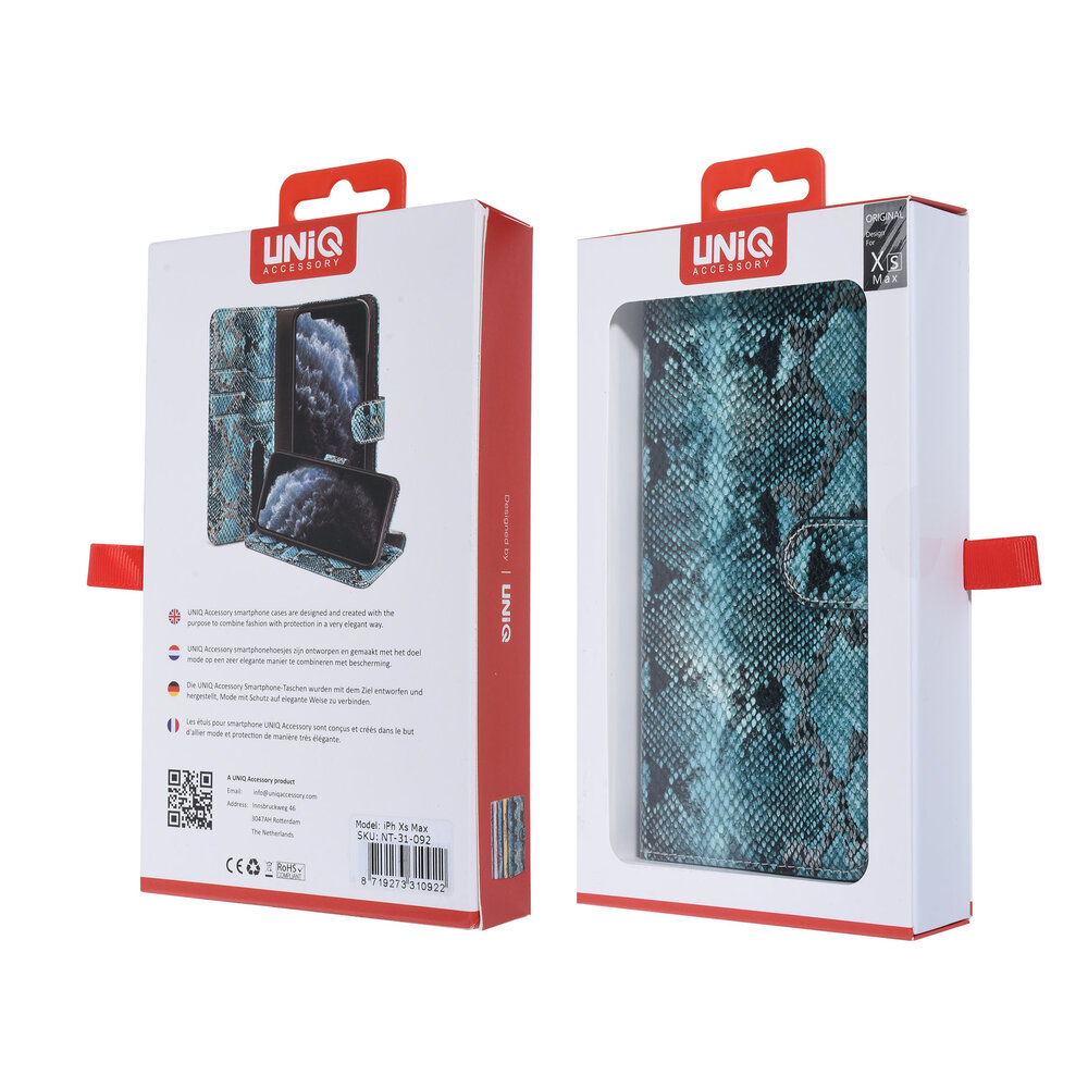 UNIQ Accessory UNIQ Accessory iPhone Xs Max Schwarz und Grun Schlangenhaut Book-Case hul UNIQ Accessory UNIQ Accessory iPhone Xs Max Schwarz und Grun Schlangenhaut Book-Case hul
