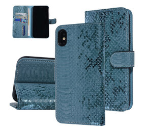 UNIQ Accessory UNIQ Accessory Turquoise Slangenleer hoesje voor iPhone Xs Max - Book Case UNIQ Accessory UNIQ Accessory Turquoise Slangenleer hoesje voor iPhone Xs Max - Book Case
