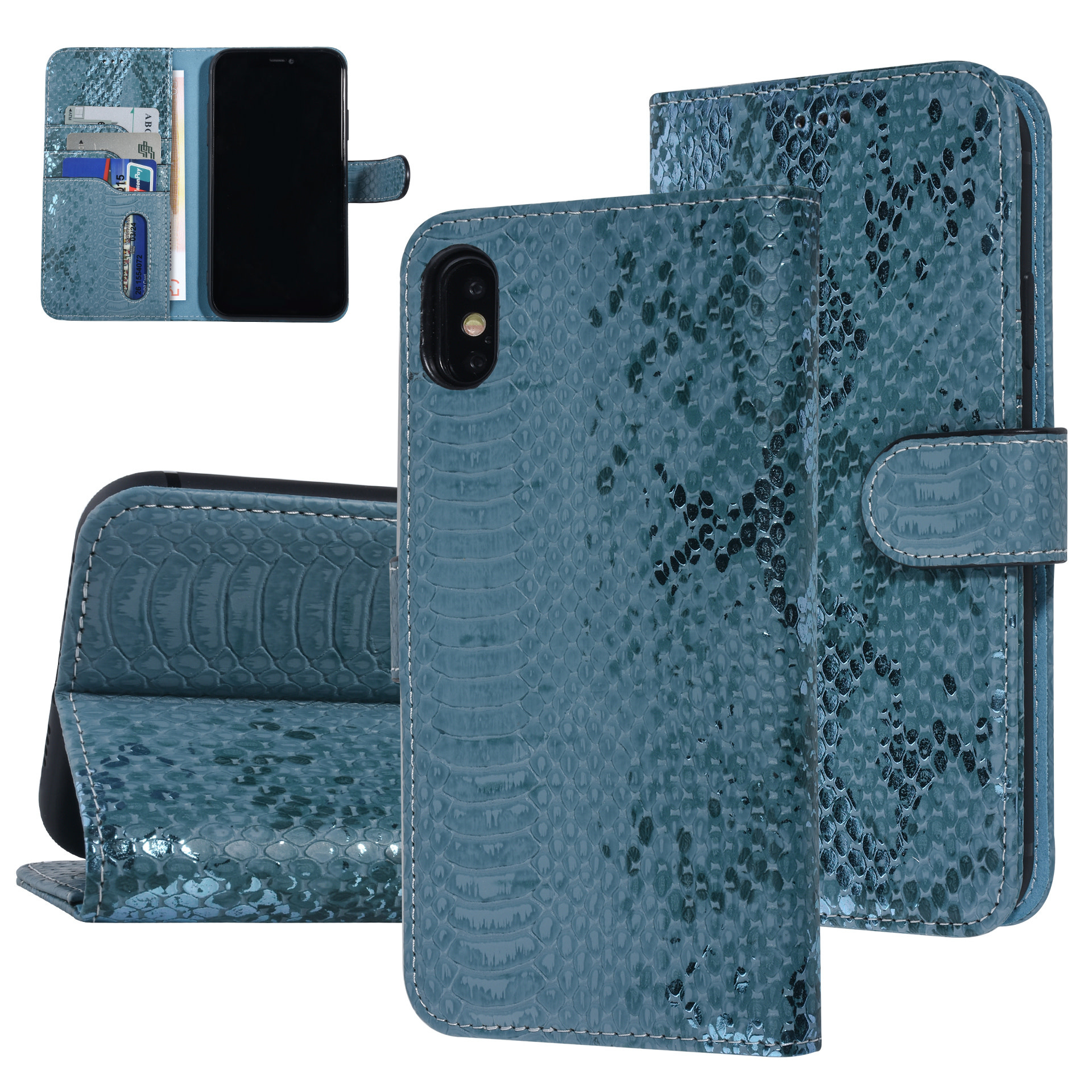 UNIQ Accessory UNIQ Accessory Turquoise Slangenleer hoesje voor iPhone Xs Max - Book Case