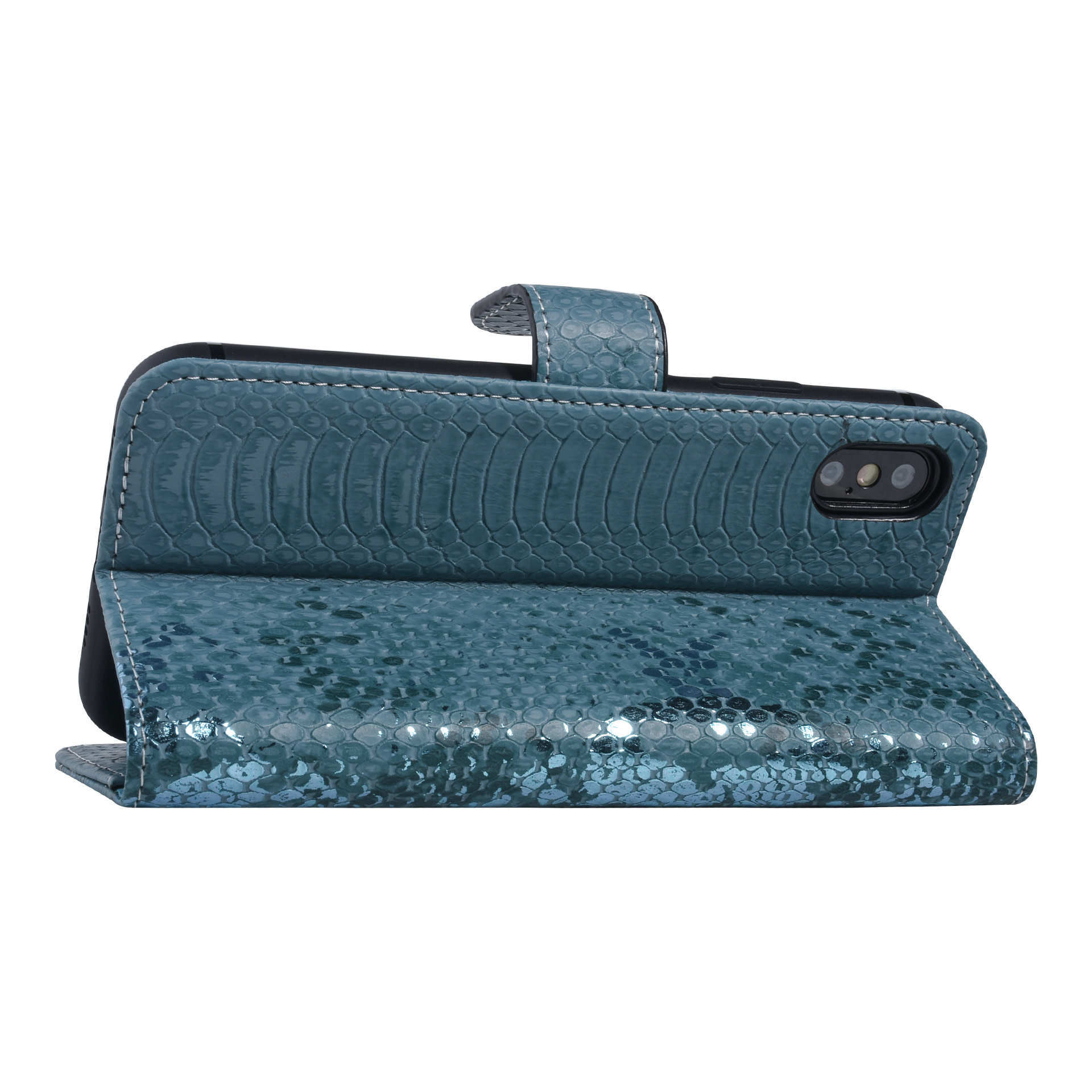 UNIQ Accessory UNIQ Accessory Turquoise Slangenleer hoesje voor iPhone Xs Max - Book Case, foto 4 van 6