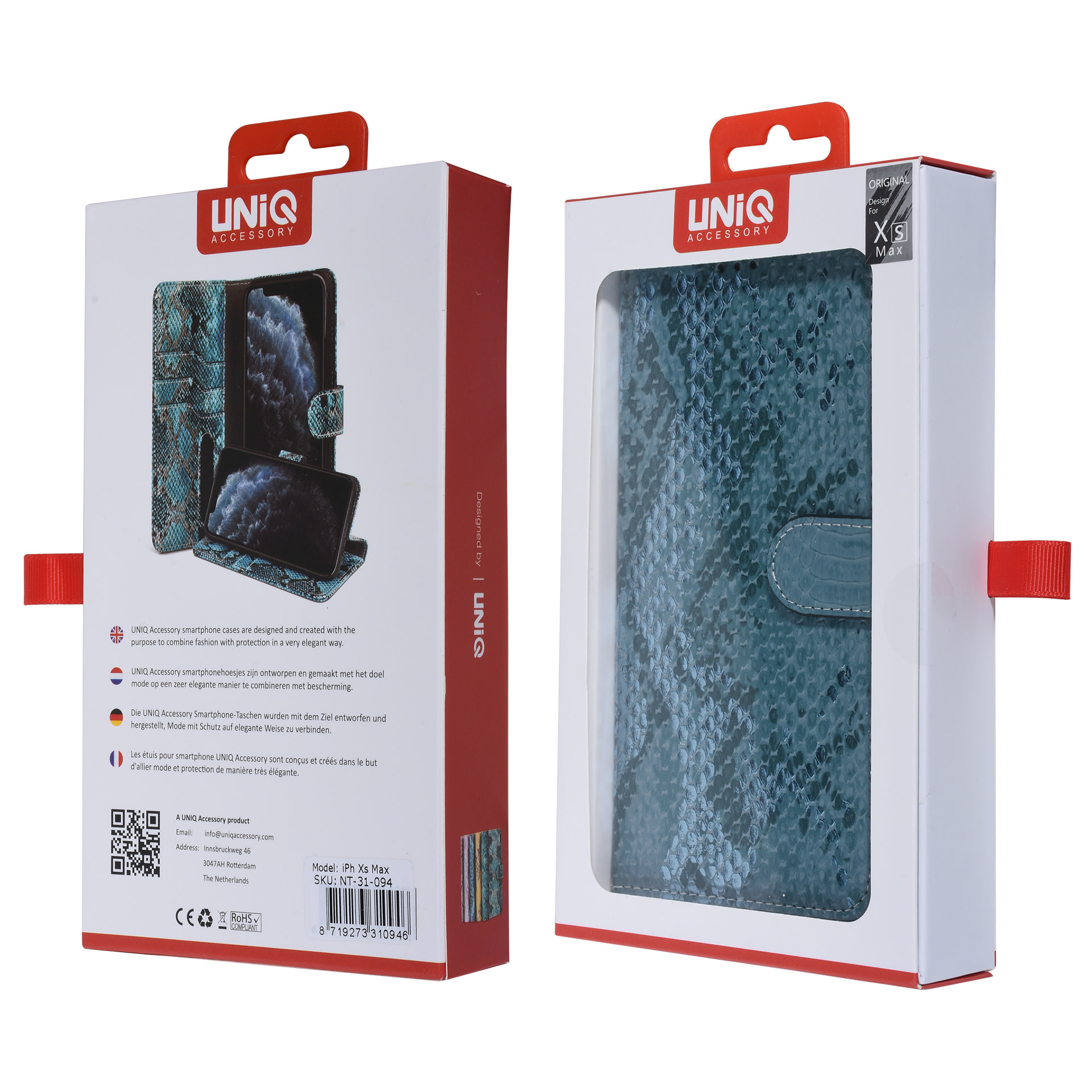 UNIQ Accessory UNIQ Accessory Turquoise Slangenleer hoesje voor iPhone Xs Max - Book Case, foto 6 van 6