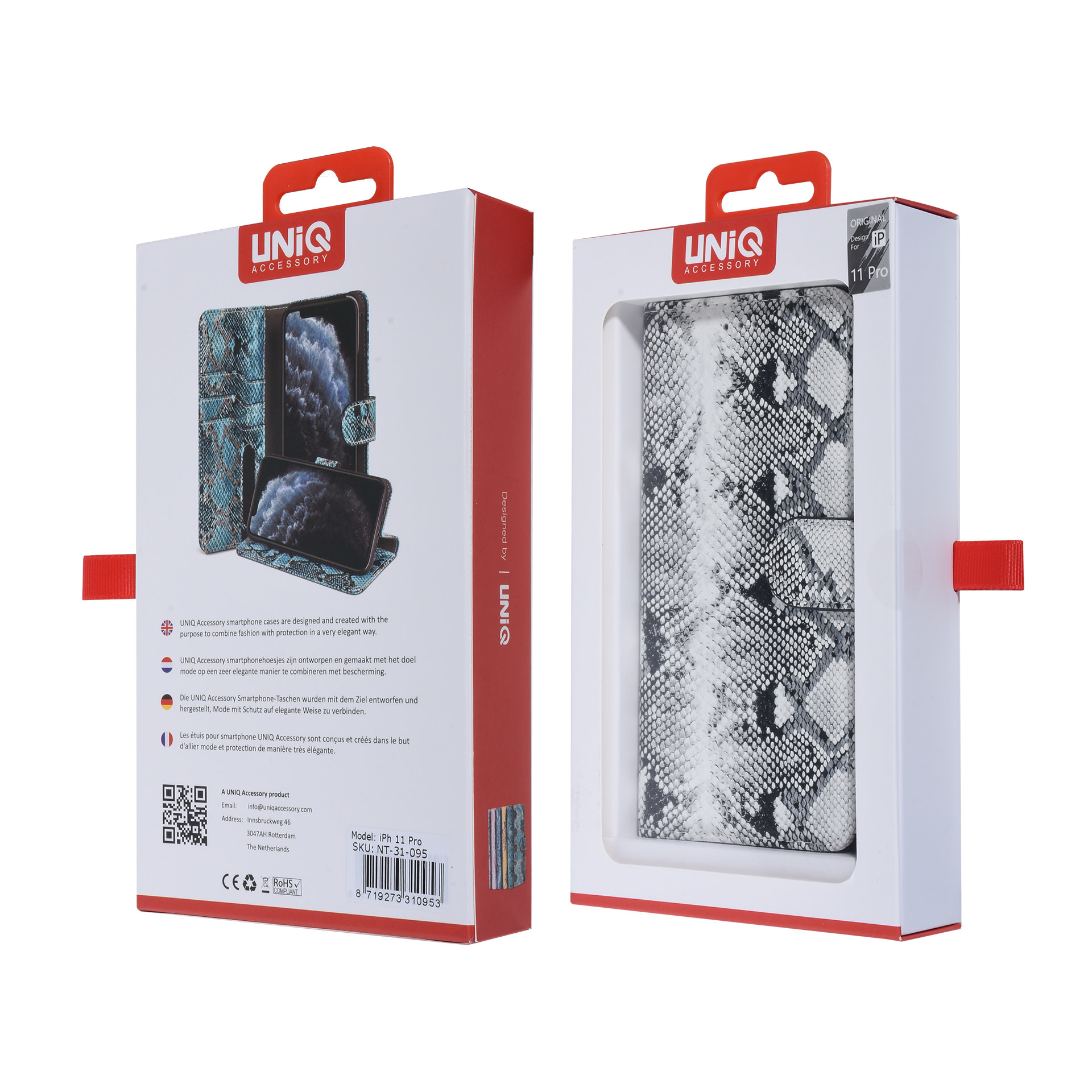 UNIQ Accessory UNIQ Accessory Zwart en Wit Slangenleer hoesje voor iPhone 11 Pro - Book Case, foto 6 van 6