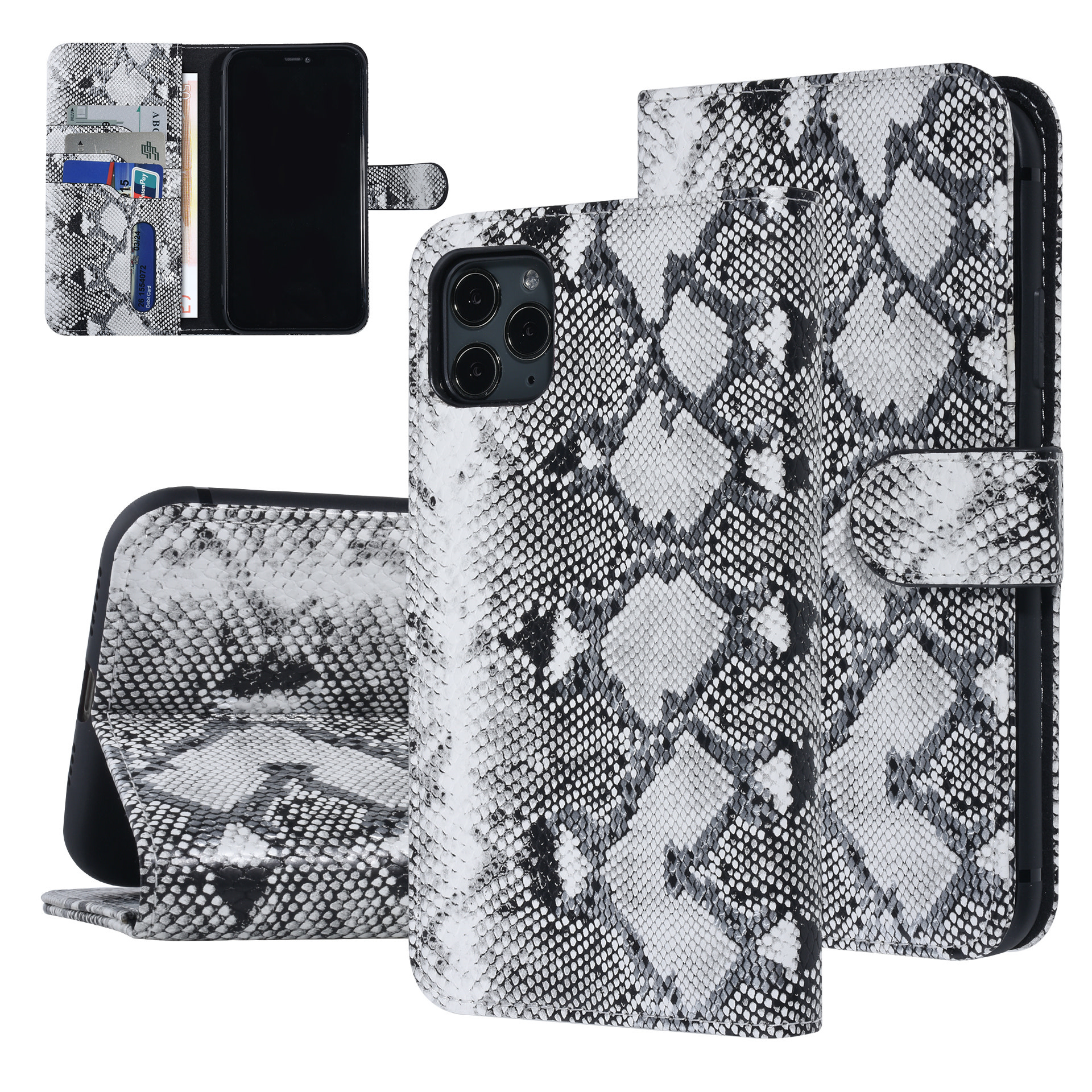 UNIQ Accessory UNIQ Accessory Zwart en Wit Slangenleer hoesje voor iPhone 11 Pro Max - Book Case