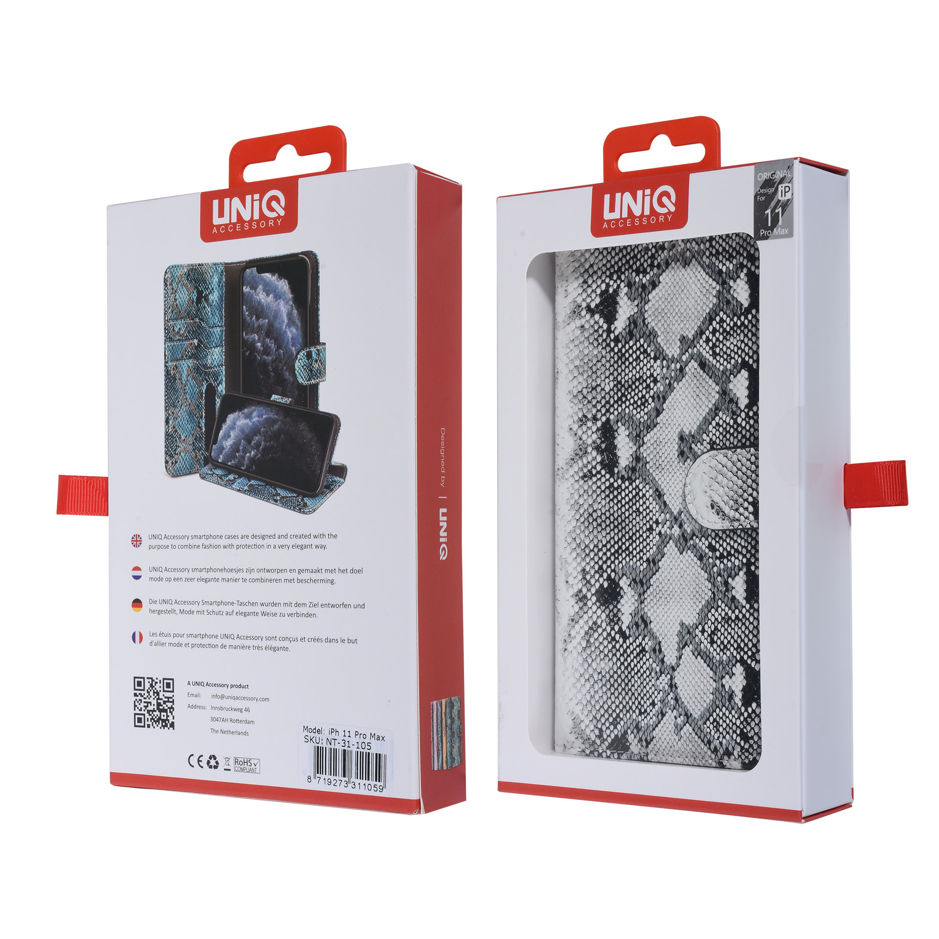 UNIQ Accessory UNIQ Accessory Zwart en Wit Slangenleer hoesje voor iPhone 11 Pro Max - Book Case, foto 6 van 6