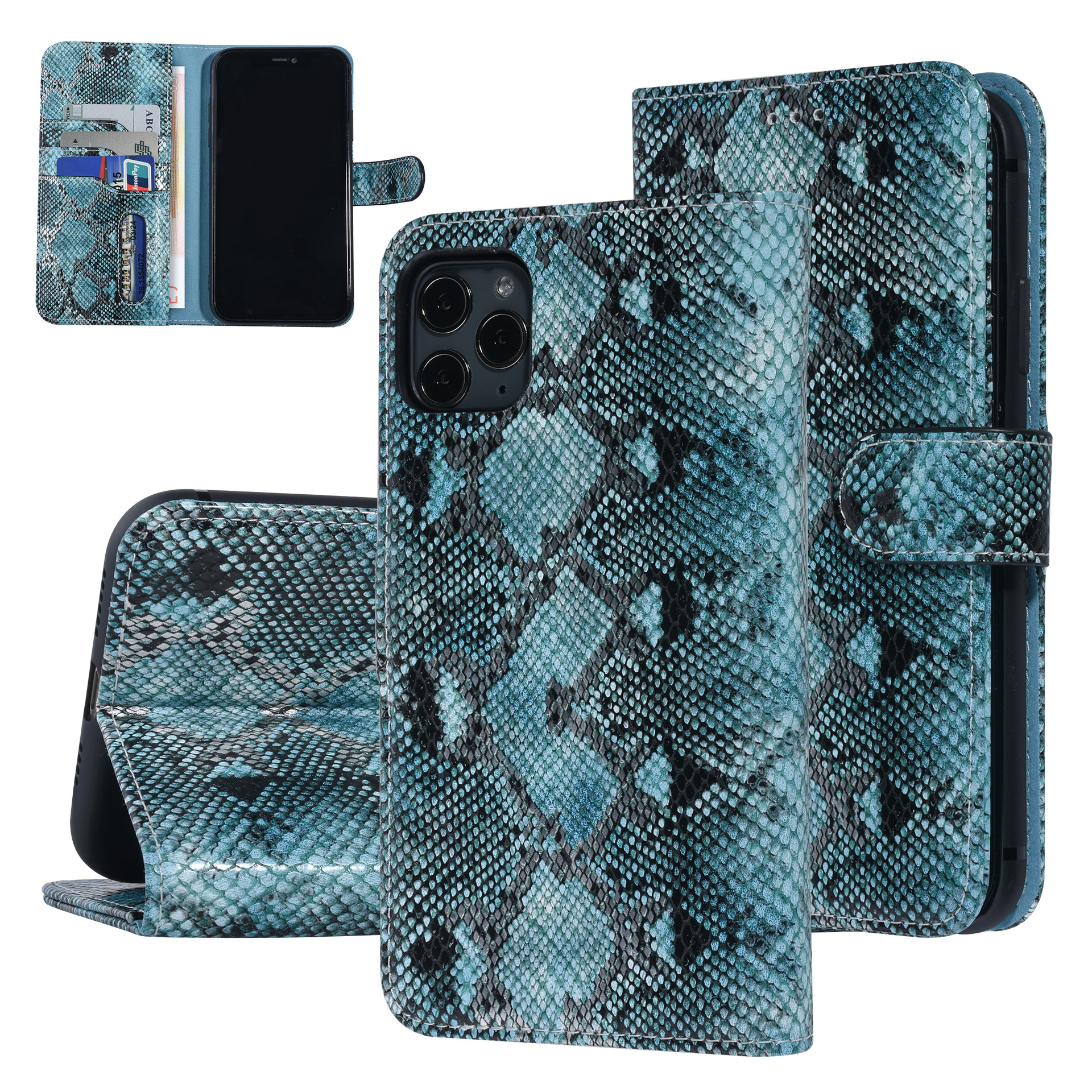 UNIQ Accessory UNIQ Accessory Zwart en Blauw Slangenleer hoesje voor iPhone 11 Pro Max - Book Case