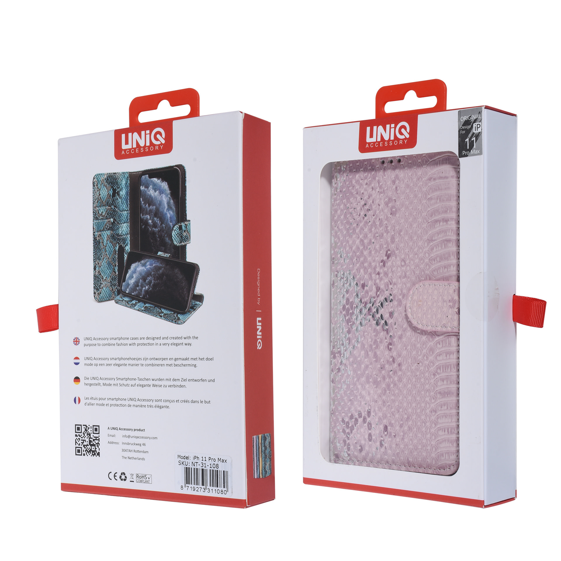 UNIQ Accessory UNIQ Accessory Roze Slangenleer hoesje voor iPhone 11 Pro Max - Book Case, foto 6 van 6