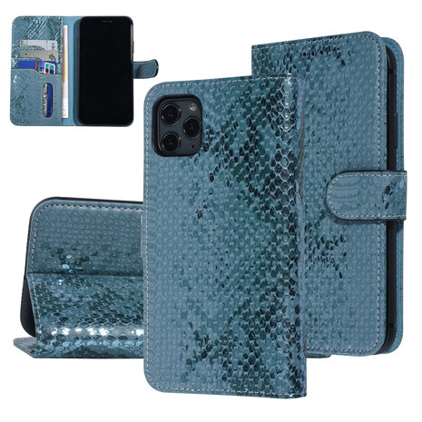 UNIQ Accessory UNIQ Accessory Turquoise Slangenleer hoesje voor iPhone 11 Pro Max - Book Case UNIQ Accessory UNIQ Accessory Turquoise Slangenleer hoesje voor iPhone 11 Pro Max - Book Case