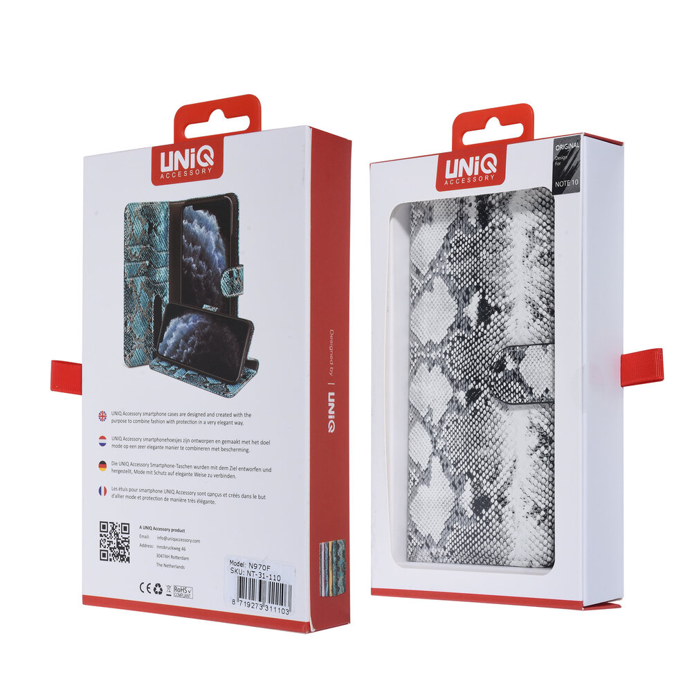 UNIQ Accessory UNIQ Accessory Samsung Galaxy Note 10 Black and White Snakeskin Book type case UNIQ Accessory UNIQ Accessory Samsung Galaxy Note 10 Black and White Snakeskin Book type case