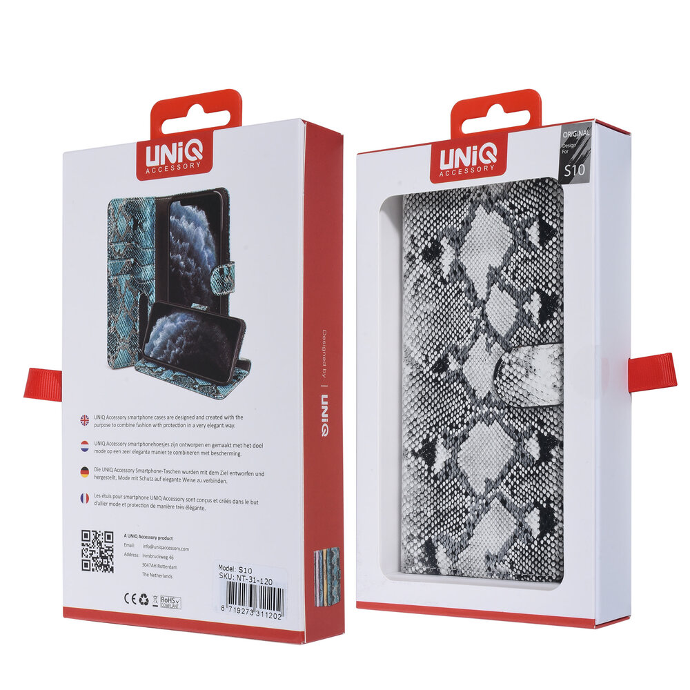 UNIQ Accessory UNIQ Accessory Samsung Galaxy S10 Black and White Snakeskin Book type case UNIQ Accessory UNIQ Accessory Samsung Galaxy S10 Black and White Snakeskin Book type case