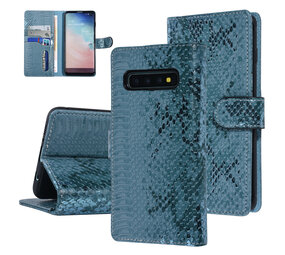 UNIQ Accessory UNIQ Accessory Turquoise Slangenleer hoesje voor Galaxy S10 - Book Case UNIQ Accessory UNIQ Accessory Turquoise Slangenleer hoesje voor Galaxy S10 - Book Case