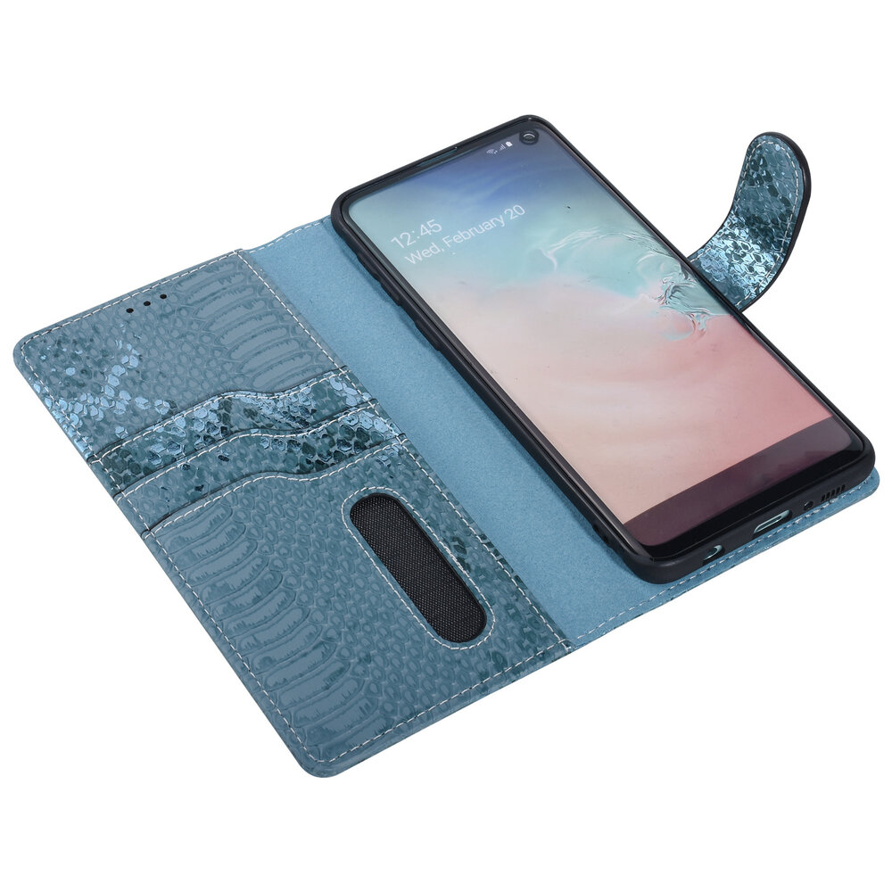 UNIQ Accessory UNIQ Accessory Turquoise Slangenleer hoesje voor Galaxy S10 - Book Case UNIQ Accessory UNIQ Accessory Turquoise Slangenleer hoesje voor Galaxy S10 - Book Case