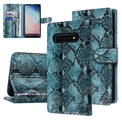 UNIQ Accessory UNIQ Accessory Zwart en Blauw Slangenleer hoesje voor Galaxy S10 Plus - Book Case UNIQ Accessory UNIQ Accessory Zwart en Blauw Slangenleer hoesje voor Galaxy S10 Plus - Book Case