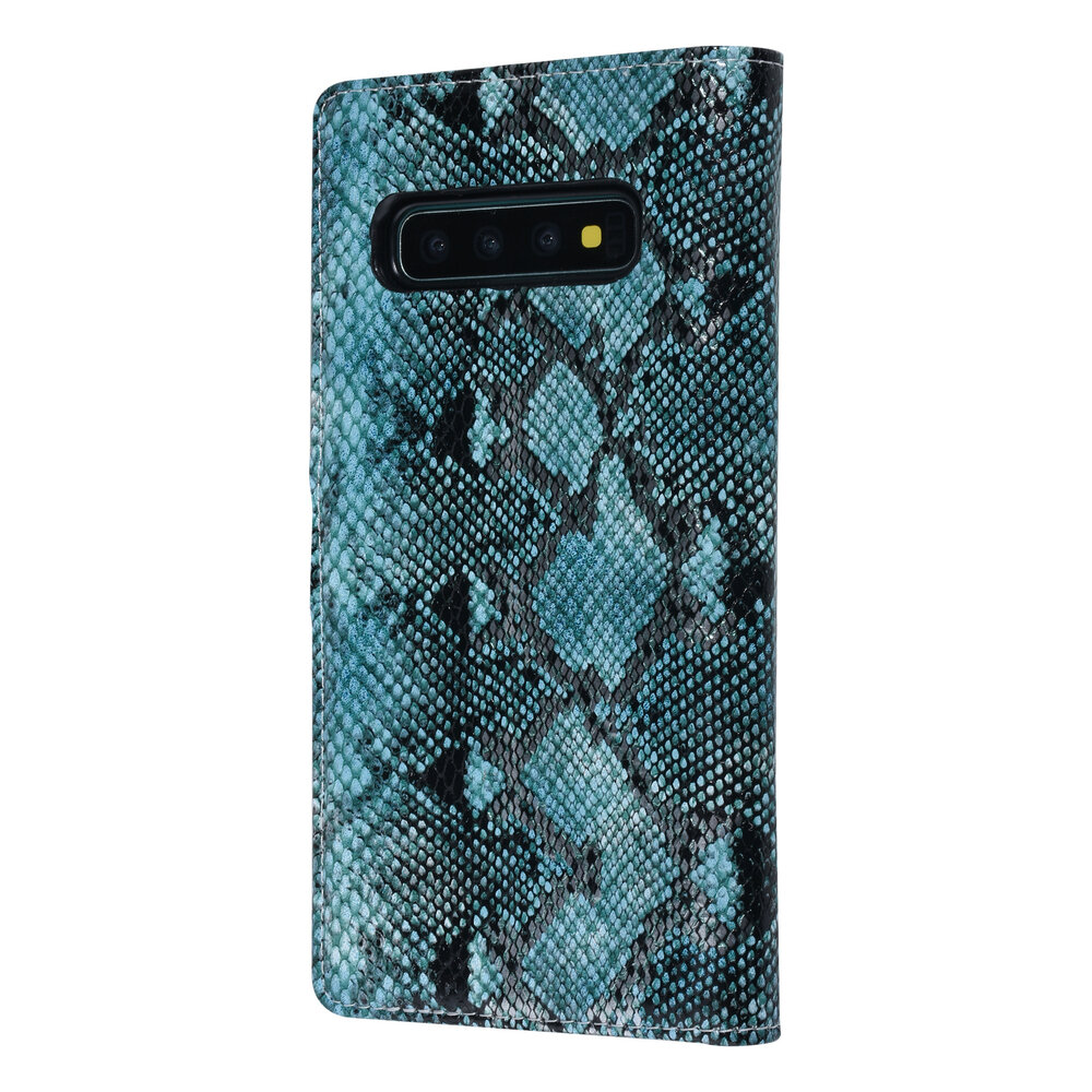 UNIQ Accessory UNIQ Accessory Zwart en Blauw Slangenleer hoesje voor Galaxy S10 Plus - Book Case UNIQ Accessory UNIQ Accessory Zwart en Blauw Slangenleer hoesje voor Galaxy S10 Plus - Book Case