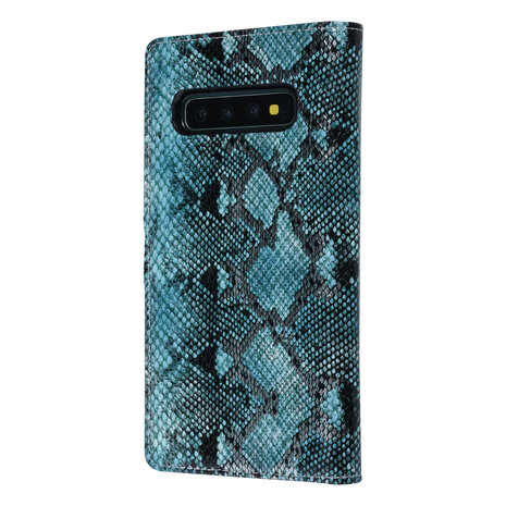 UNIQ Accessory UNIQ Accessory Zwart en Blauw Slangenleer hoesje voor Galaxy S10 Plus - Book Case UNIQ Accessory UNIQ Accessory Zwart en Blauw Slangenleer hoesje voor Galaxy S10 Plus - Book Case