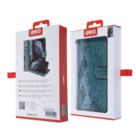 UNIQ Accessory UNIQ Accessory Turquoise Slangenleer hoesje voor Galaxy S10 Plus - Book Case UNIQ Accessory UNIQ Accessory Turquoise Slangenleer hoesje voor Galaxy S10 Plus - Book Case