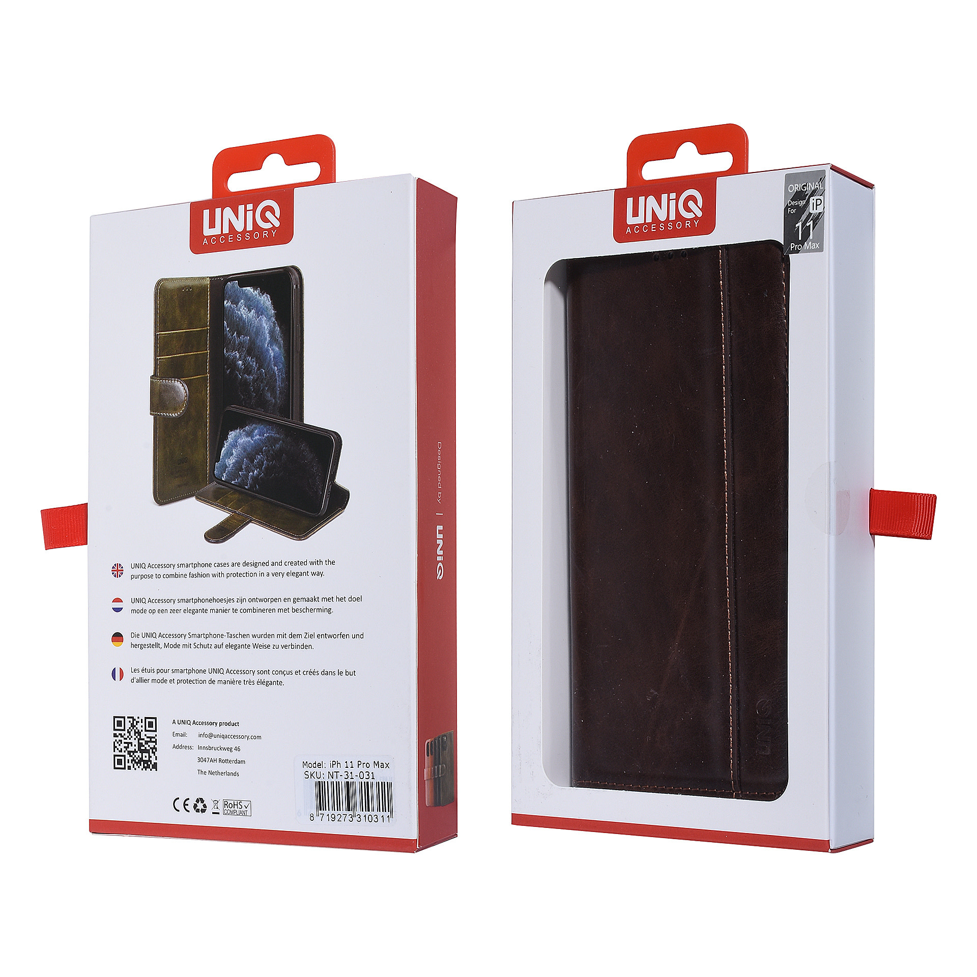 UNIQ Accessory UNIQ Accessory Bruin hoesje iPhone 11 Pro Max - Book Case - Zachte huid, foto 6 van 6