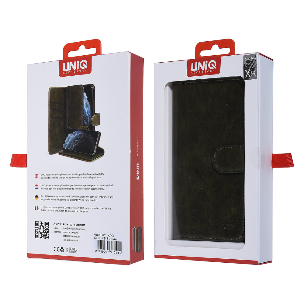 UNIQ Accessory UNIQ Accessory iPhone X-Xs Donkelgrün Sanfte Berührung Book-Case hul UNIQ Accessory UNIQ Accessory iPhone X-Xs Donkelgrün Sanfte Berührung Book-Case hul