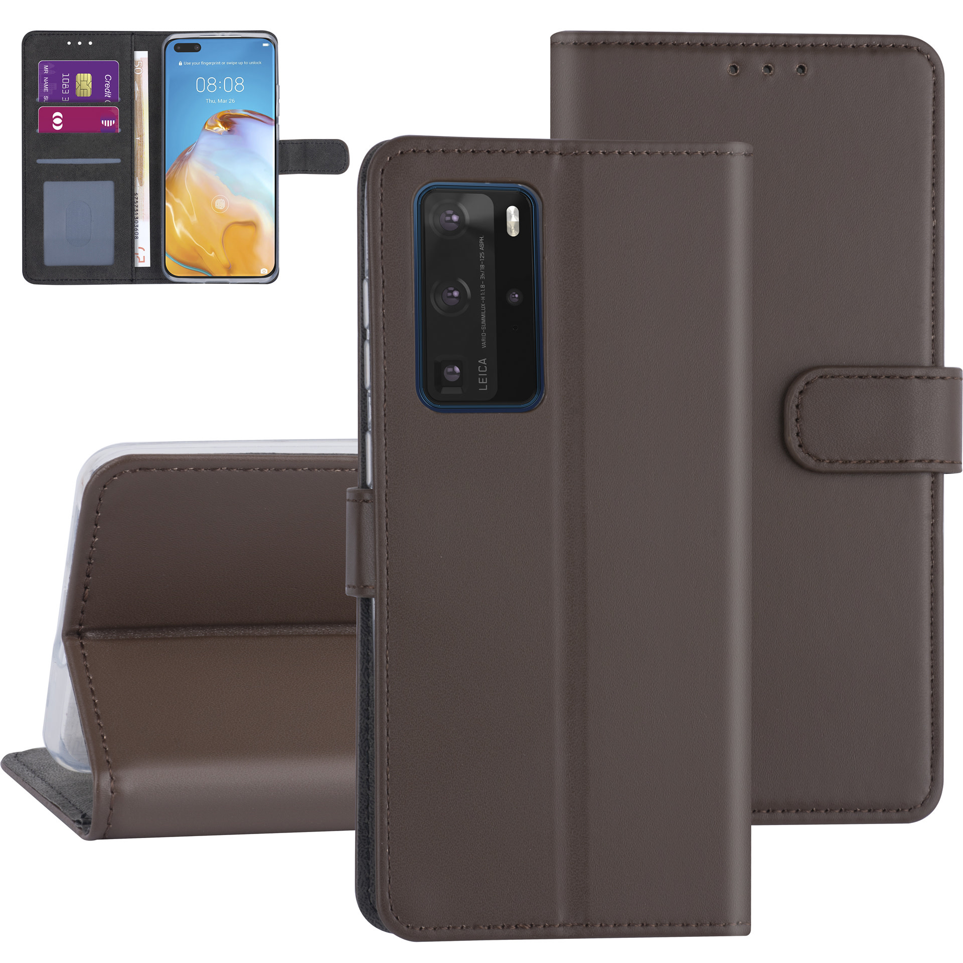 Hoesje voor Huawei P40 Pro - Bruin - Book Case - Kaarthouder