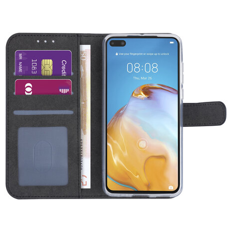 Hoesje voor Huawei P40 - Zwart - Book Case - Kaarthouder Hoesje voor Huawei P40 - Zwart - Book Case - Kaarthouder