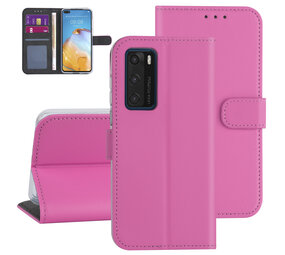 Hoesje voor Huawei P40 - Felroze - Book Case - Kaarthouder Hoesje voor Huawei P40 - Felroze - Book Case - Kaarthouder