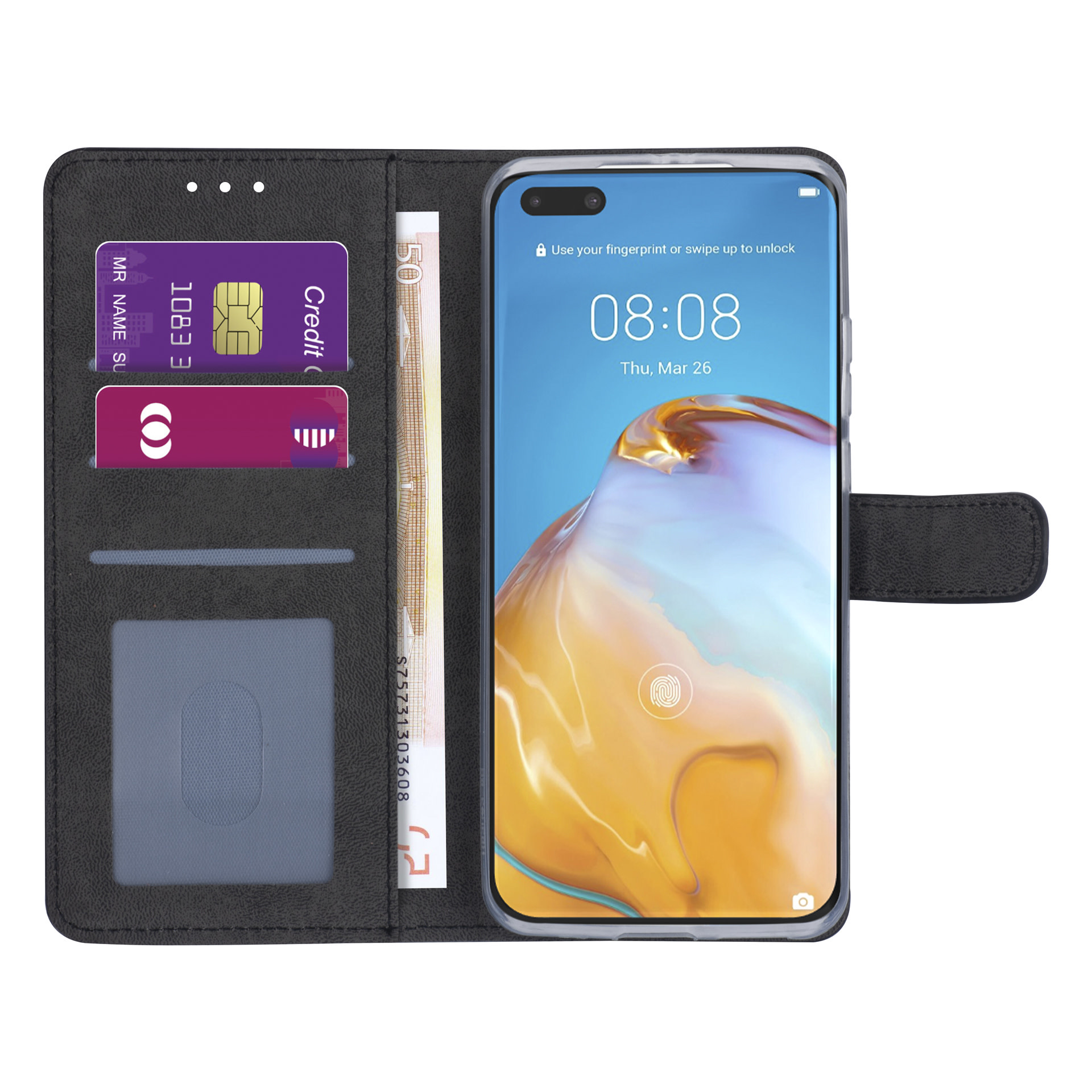 Hoesje voor Huawei P40 Pro - Zwart - Book Case - Kaarthouder, foto 3 van 6