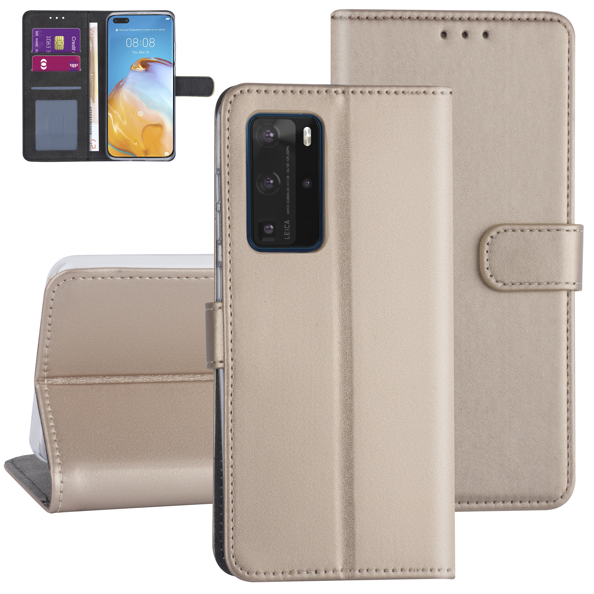 Hoesje voor Huawei P40 Pro - Goud - Book Case - Kaarthouder