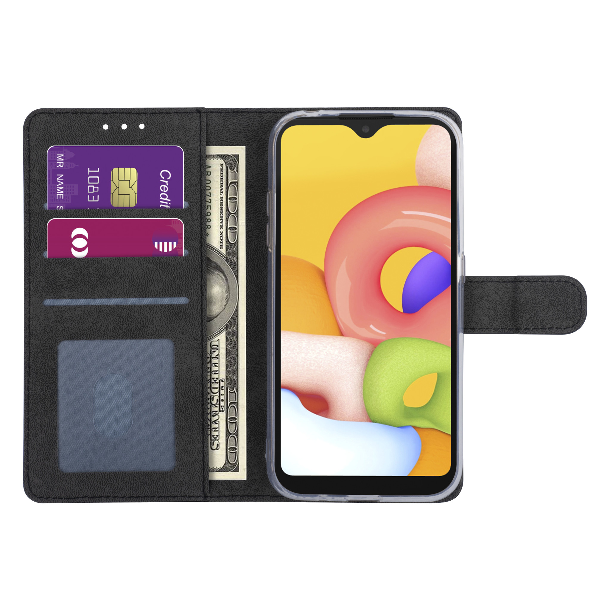 Zwart hoesje Samsung Galaxy A01 - Book Case - Kaarthouder (A015F), foto 4 van 5