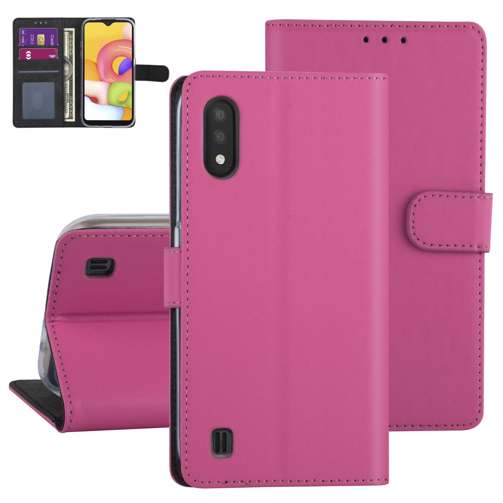 Felroze hoesje Samsung Galaxy A01 - Book Case - Kaarthouder (A015F)